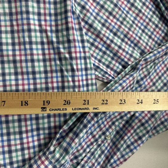 Peter Millar Summer Comfort Men’s Large Blue White Long Sleeve Button Up Plaid - Picture 4 of 8